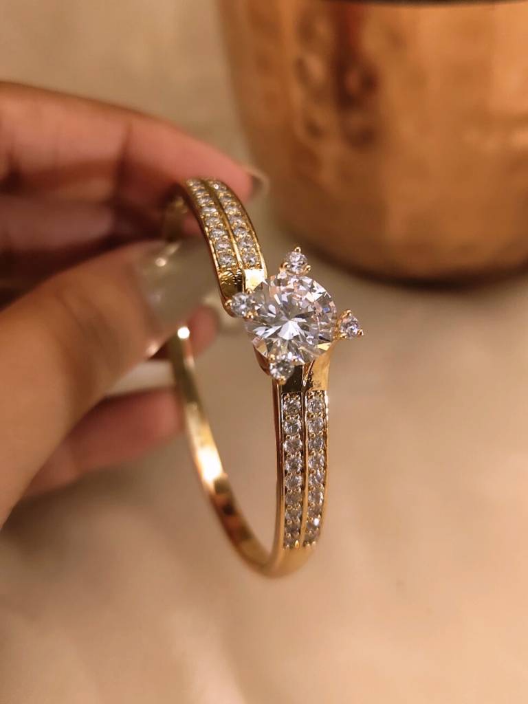Solitaire Style Rosegold Cuff Â 316L Stainless Steel, Ad Stones, For Small Wrists : S925B504SSRC