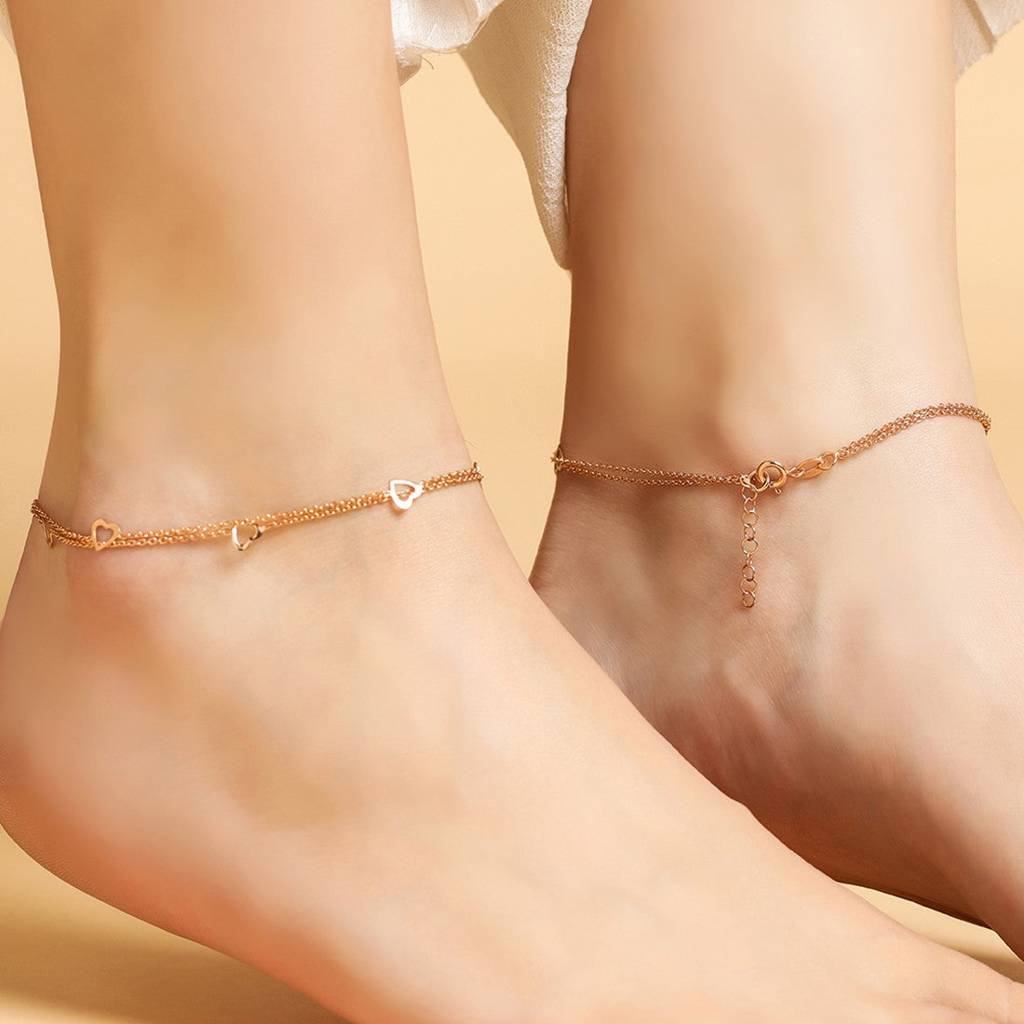 Singing Hearts 925 Sterling Silver Anklets In Rose Gold : ANK-60059-PAIR