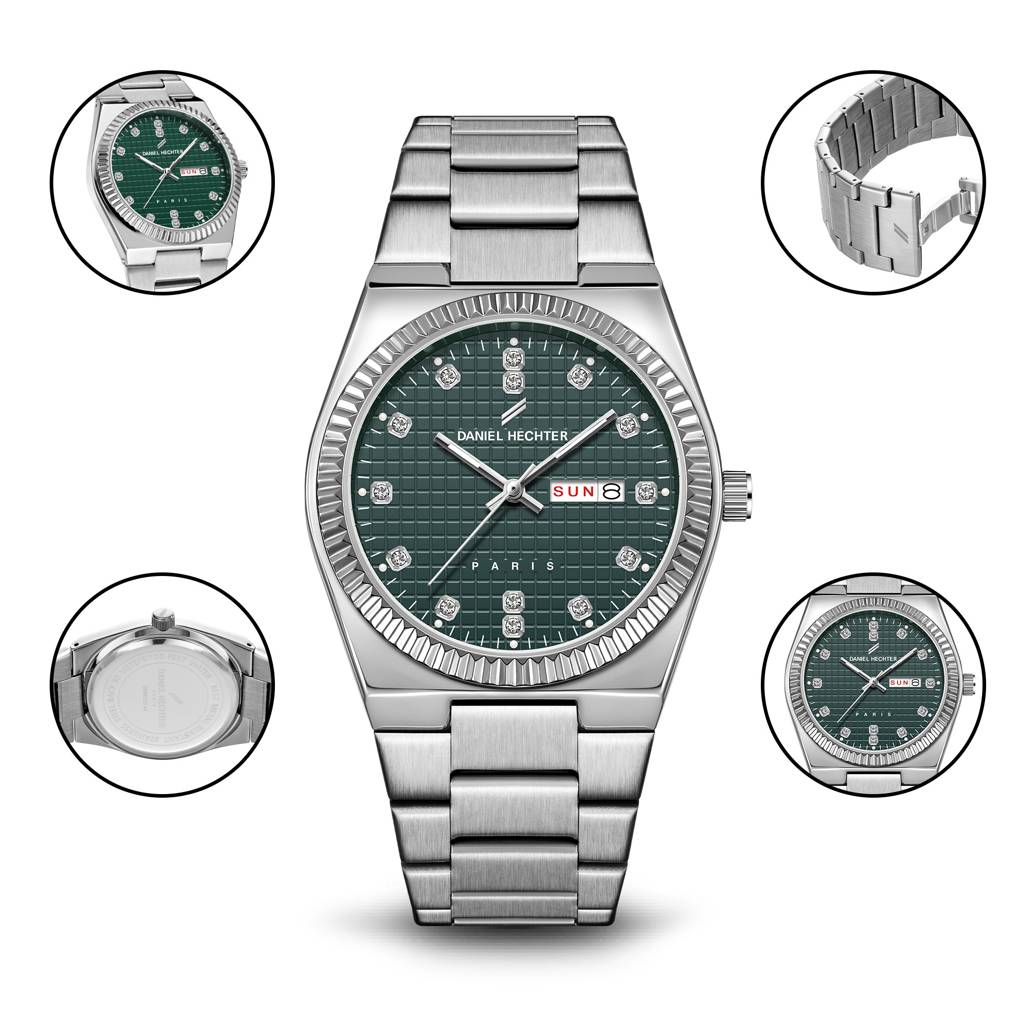 Daniel Hechter Hoche Collection Classic Analog Watch For Men – Textured Dial,Crystal Indices With Fluted Bezel, D : DHM1027-33