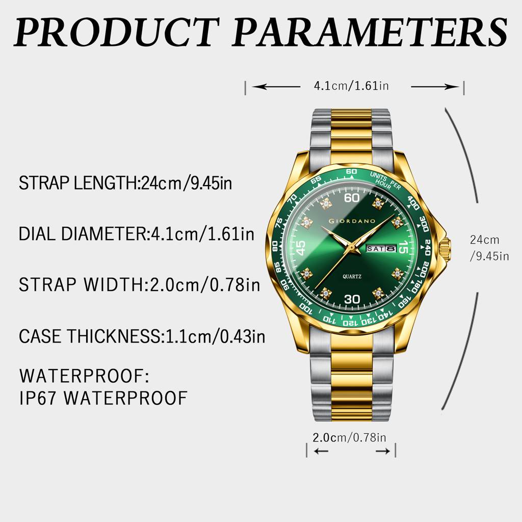 Giordano Two-Tone Analog Watch For Men - Crystal Hour Markers, Textured Bezel Design, Day & Date Display, Stainl : GZ-50177-33