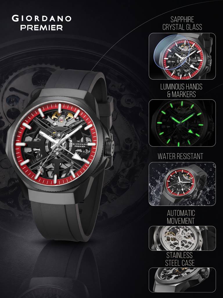 Premier Xapphire Collection Automatic Watch For Men With Round Skeleton Dial, Exposed-Gear Design, Luminous Hand : GZ-50232-02