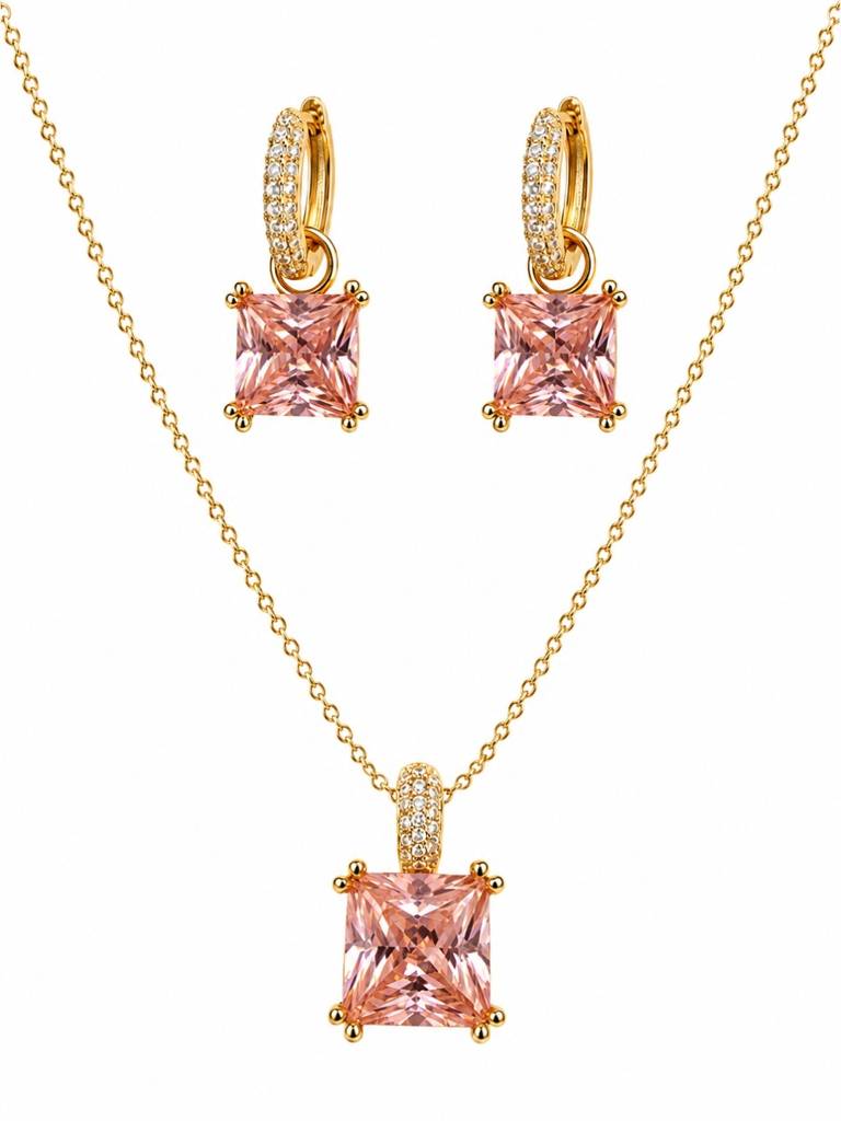 Square-Cut Pendant Necklace & Huggie Earring Set : SET1007PQSD