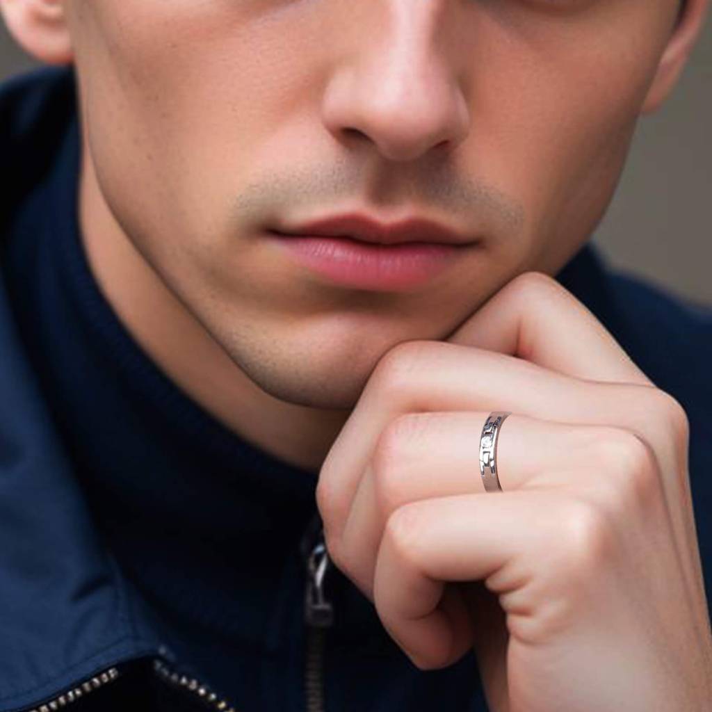 Silver Men'S Minimal Ring Band For Him : ZLCPLR-1008-MW