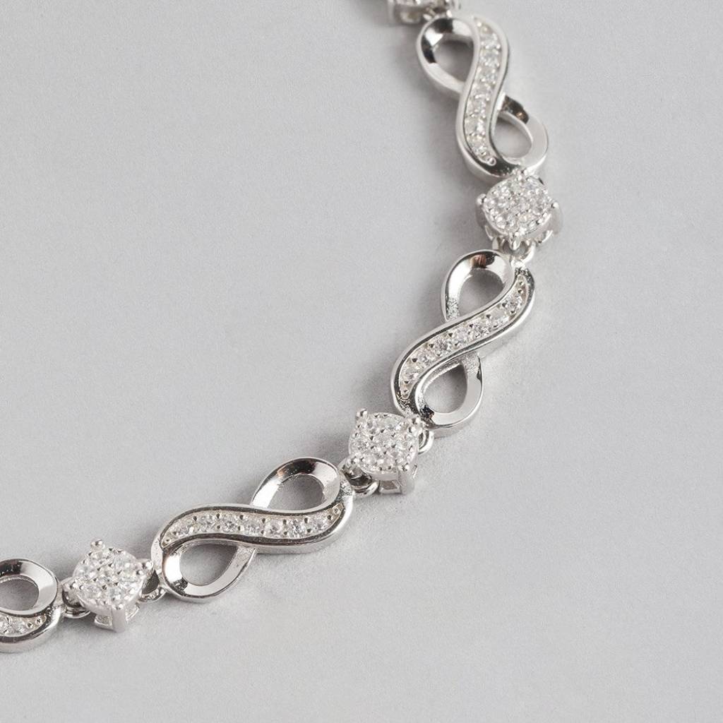Infinite Brilliance Cz-Studded Rhodium-Plated 925 Sterling Silver Bracelet : BR-80330-R