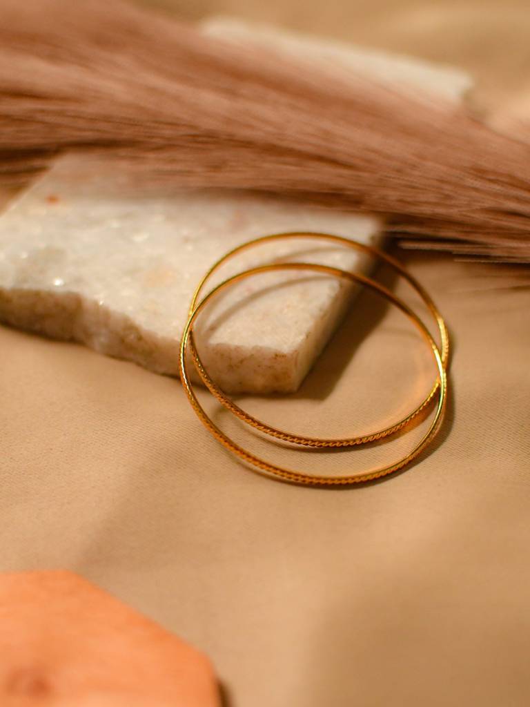 Classic 18K Gold Bangles Â Anti-Tarnish, Everyday Wear (Set Of 2) : ATB587BD1