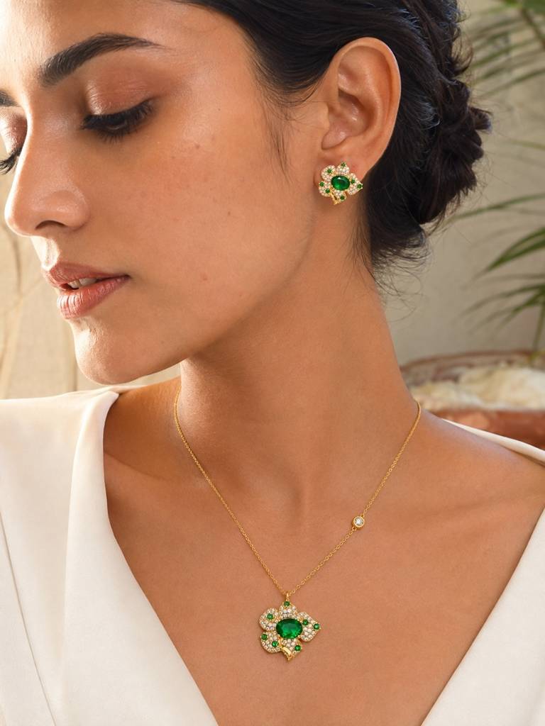 Boccio Pave Flower Necklace & Earring Set, 18K Gold-Plated : SET1019ESSS