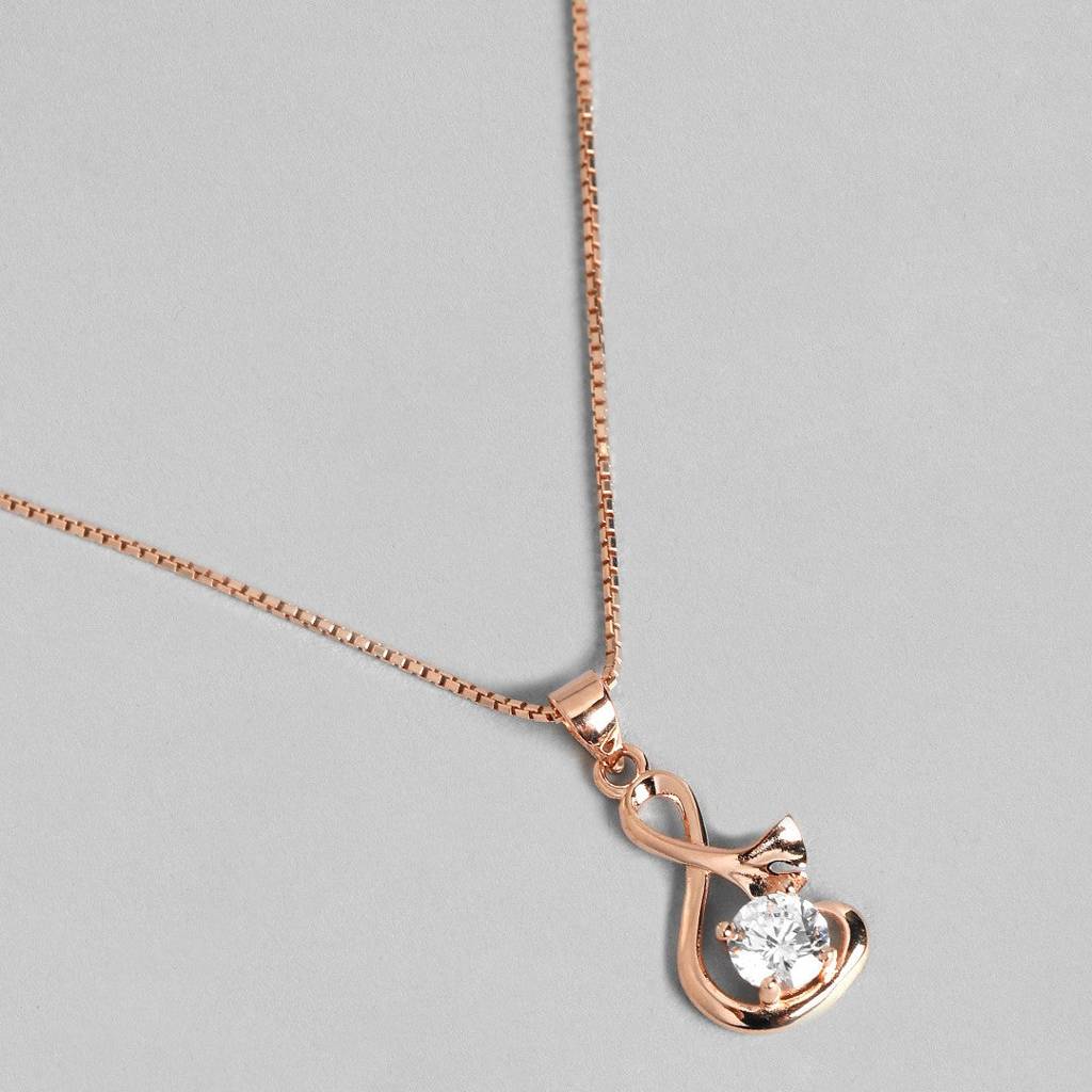 Musical Solitaire 925 Silver Rose Gold Necklace Chain : PEN-30008-C