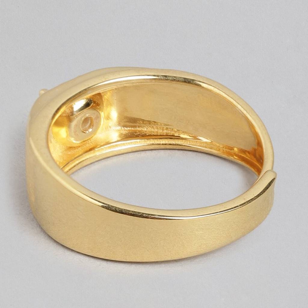 Radiant Gold Glow 925 Sterling Silver Ring With Cubic Zirconia For Him (Adjustable) : RNG-40160