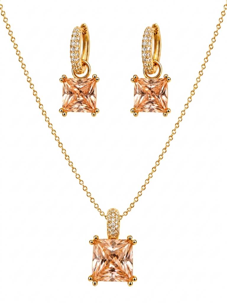 Square-Cut Pendant Necklace & Huggie Earring Set : SET1009CQSD