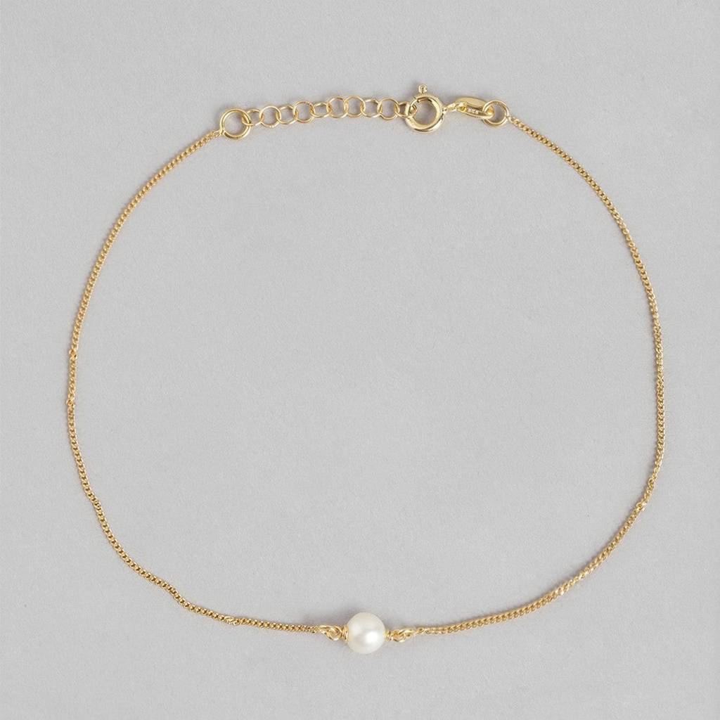 Gold-Plated & Pearl 925 Sterling Silver Chained Anklet : ANK-60247-PAIR