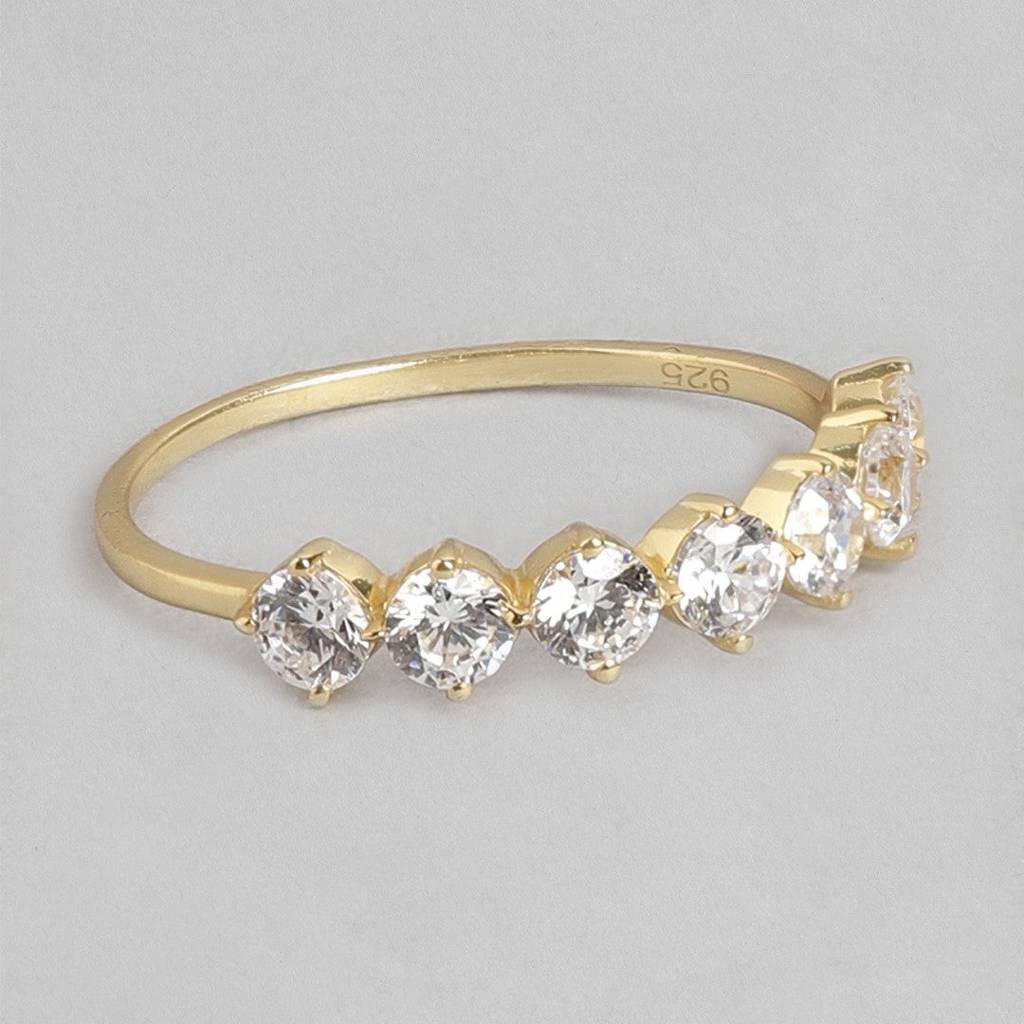 Golden Glow Cz Studded Gold Plated 925 Sterling Silver Ring : RNG-40178