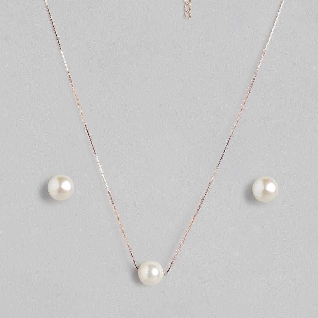 Freshwater Pearl 925 Silver Jewellery Set In Rose Gold : CJS-10014