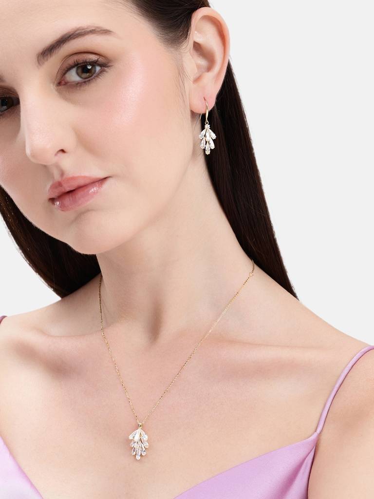 925 Silver Luxe Petal Drop Jewelry Set : WPEC00004