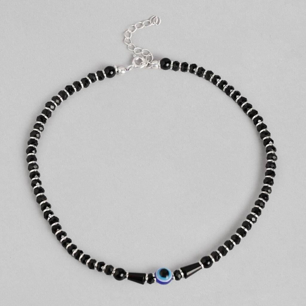 Guardian Evil Eye Beaded Silver-Plated 925 Sterling Silver Anklet : ANK-60307-PAIR-S