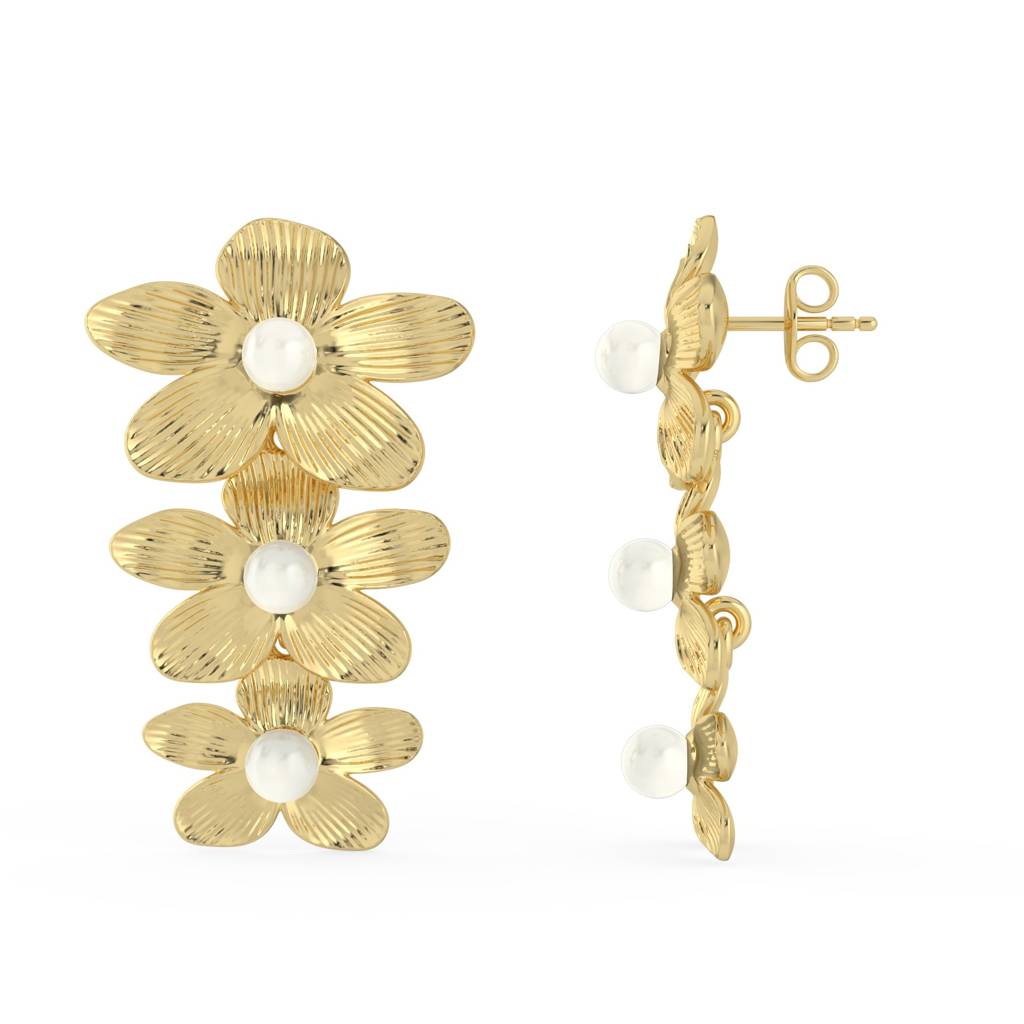 Three Drop Freshwater Pearl Earrings : ERG-3-DRP-PRL