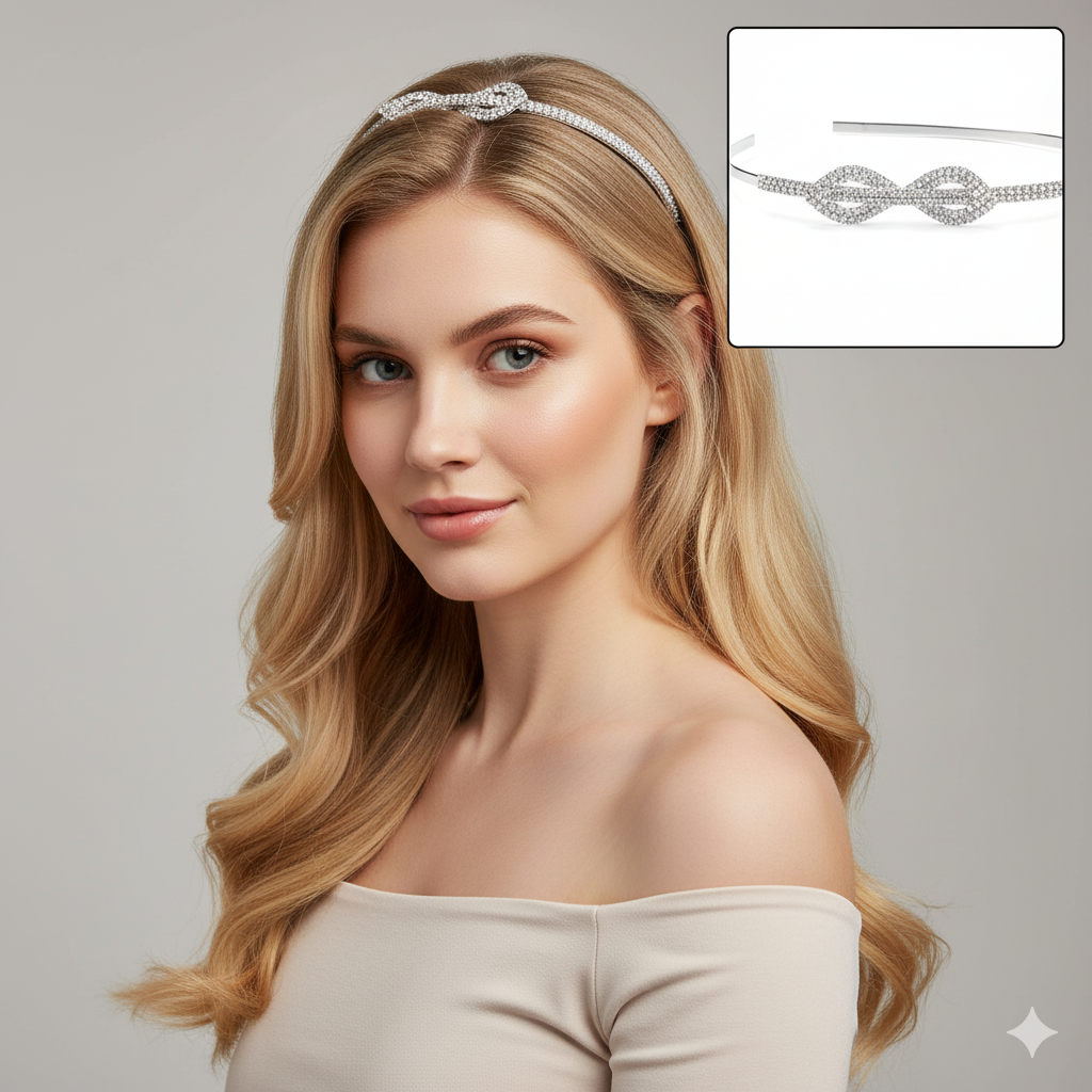 Silver Crystal Leaf Bridal Hair Band For Women | Rhinestone Wedding Headband Tiara | Elegant Partywear Hair Ac : M4SK-HB-EIGHT