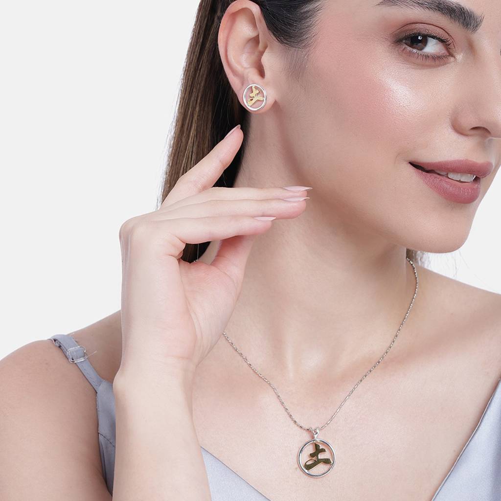Estele Gold & Rhodium Plated Chinese Astrological "Earth" Symbol Necklace Set For Women : 10158-I2TNKER