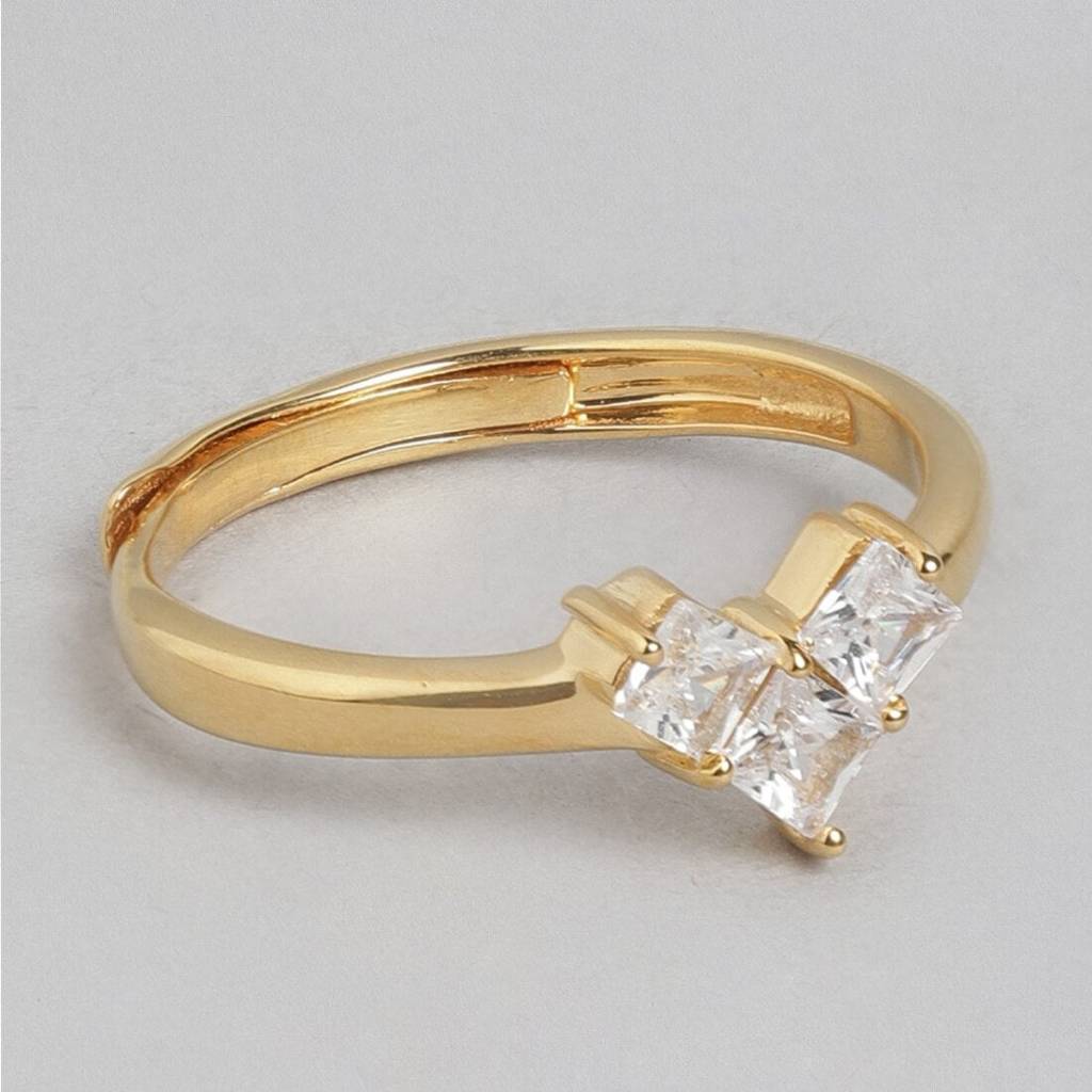 Golden Love Gold-Plated 925 Sterling Silver Ring With White Cubic Zirconia (Adjustable) : RNG-40157