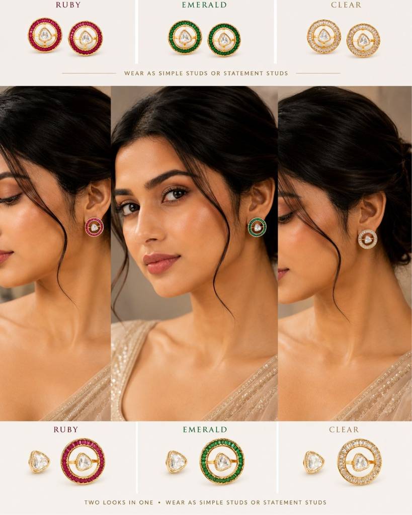 Convertible Kundan Stud Earrings For Women | Wear As Studs Or Statement Earrings : sm43