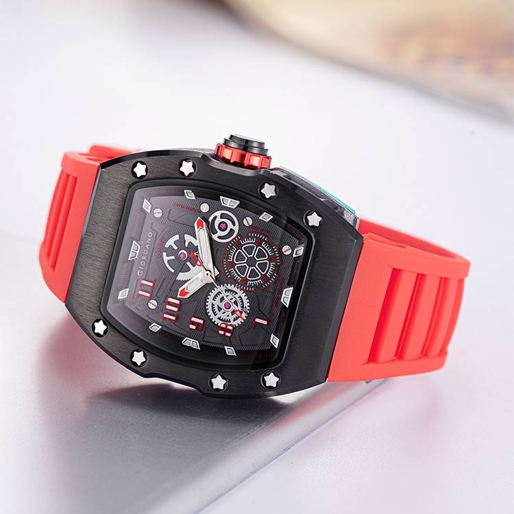 Giordano Sqaure Analog Casual Sporty Watch For Men – Mechanical-Inspired Design Dial, Quartz Movement, Silicon S : GZ-50150-02