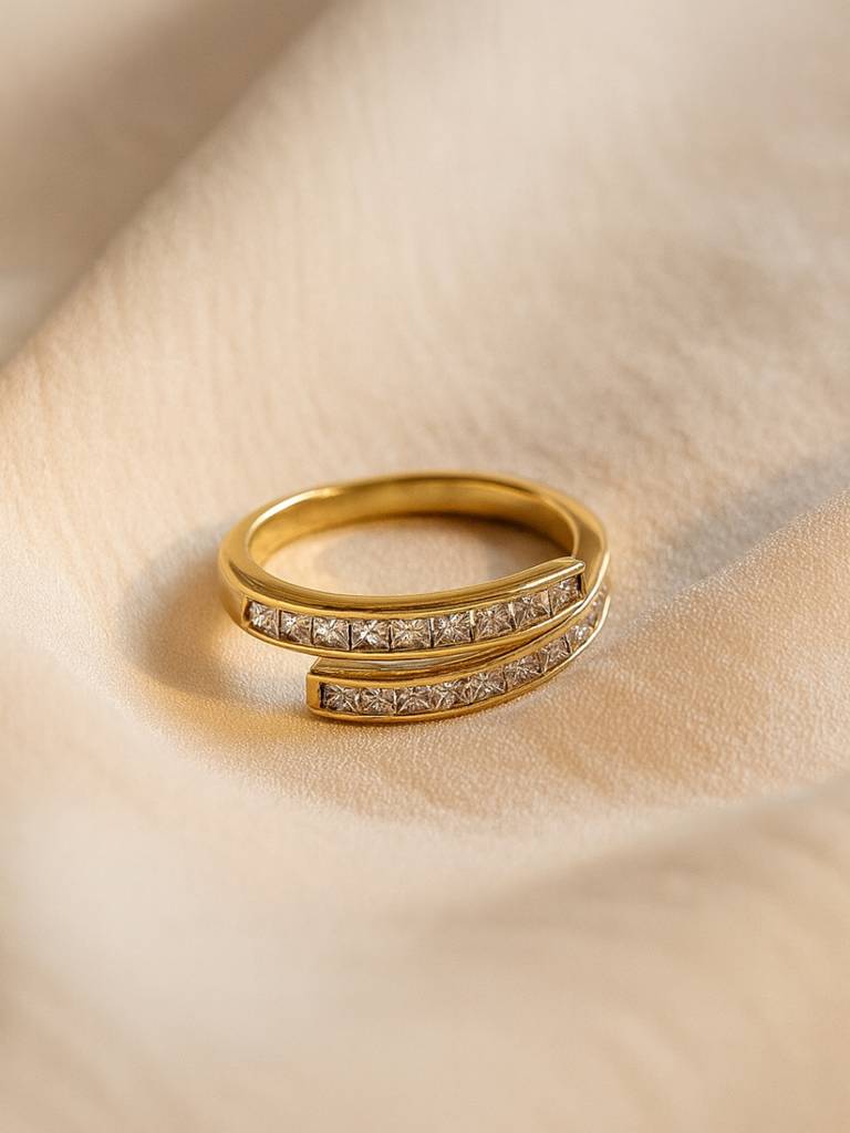 18K Gold Plated White 2 Line Ring Â Anti Tarnish & Adjustable : ATR605WLR