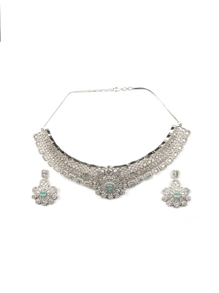 Turquoise Ad Cz Embellished Choker Set : AD131MINT