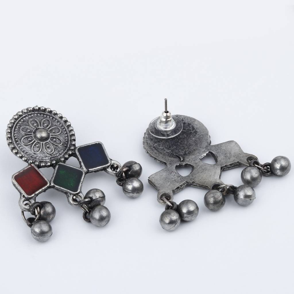 Silver Oxidised Finish Meenakari Jewellery Set : S24MRNKS397SLV
