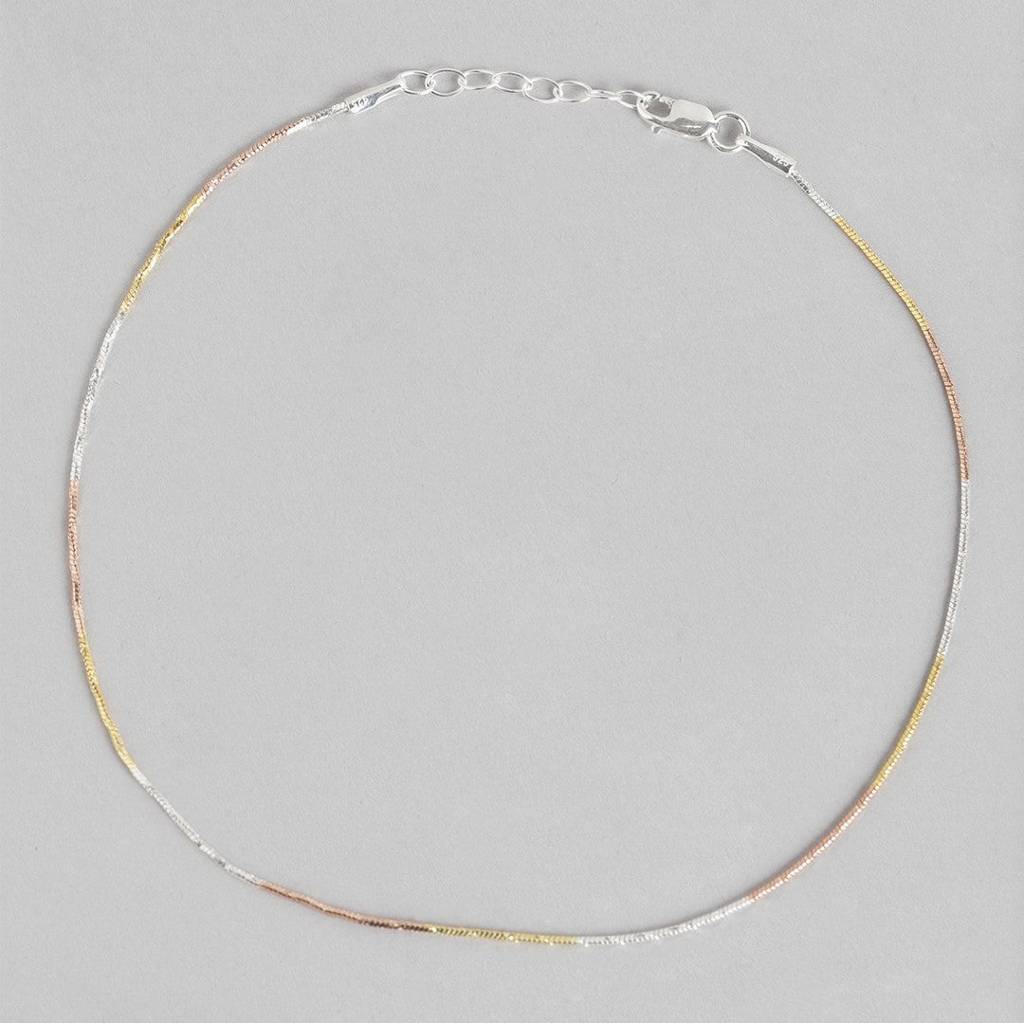 Sleek & Modern Triple Tone 925 Sterling Silver Anklet : ANK-60166-PAIR