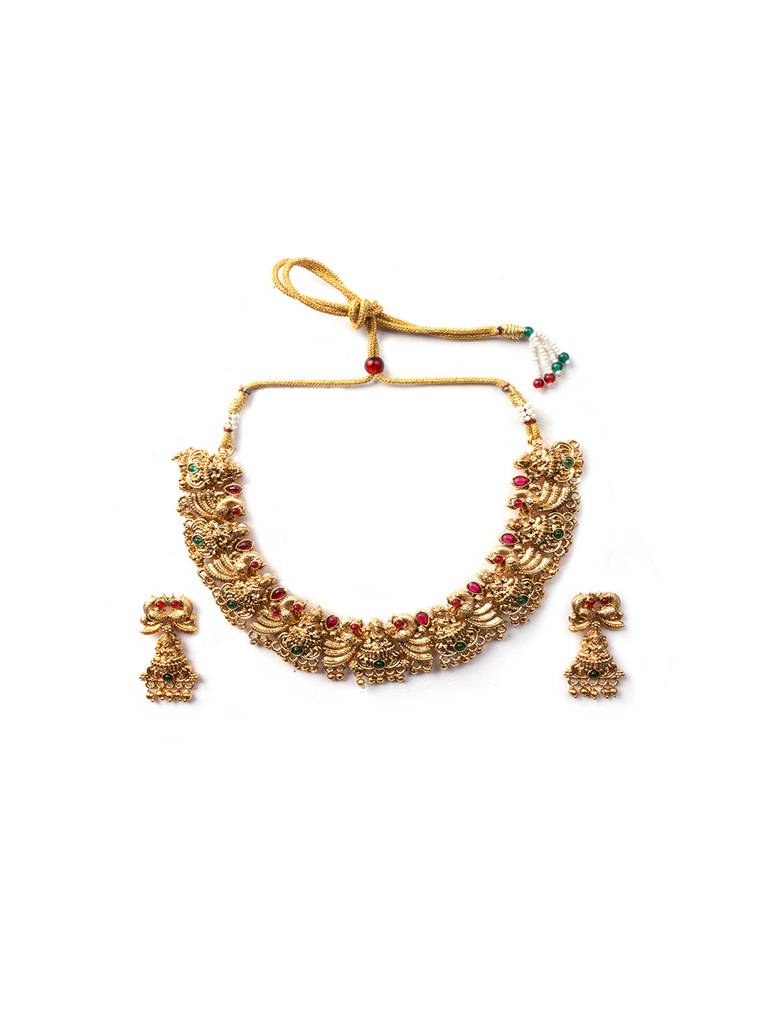 Ethnic Gold Plated Mayuraksh Choker Set : SATJS254
