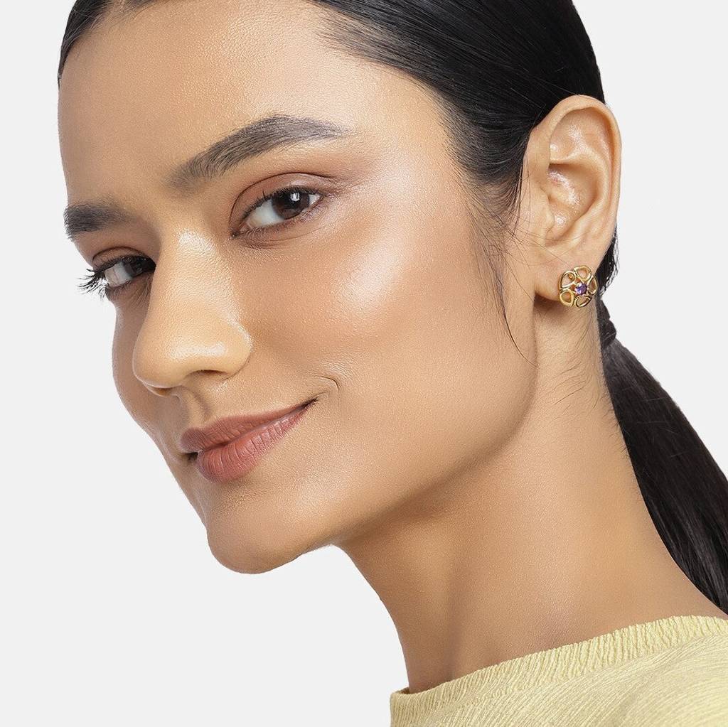 Estele Gold Plated American Diamond Blue Mariposa Lily Stud Earrings For Women : AD-059703ER