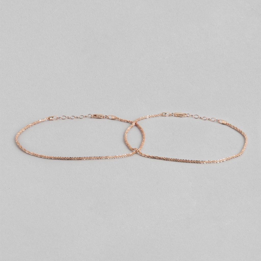 Sparkling Rose Gold Plated 925 Sterling Silver Chain Anklets : ANK-60151-PAIR