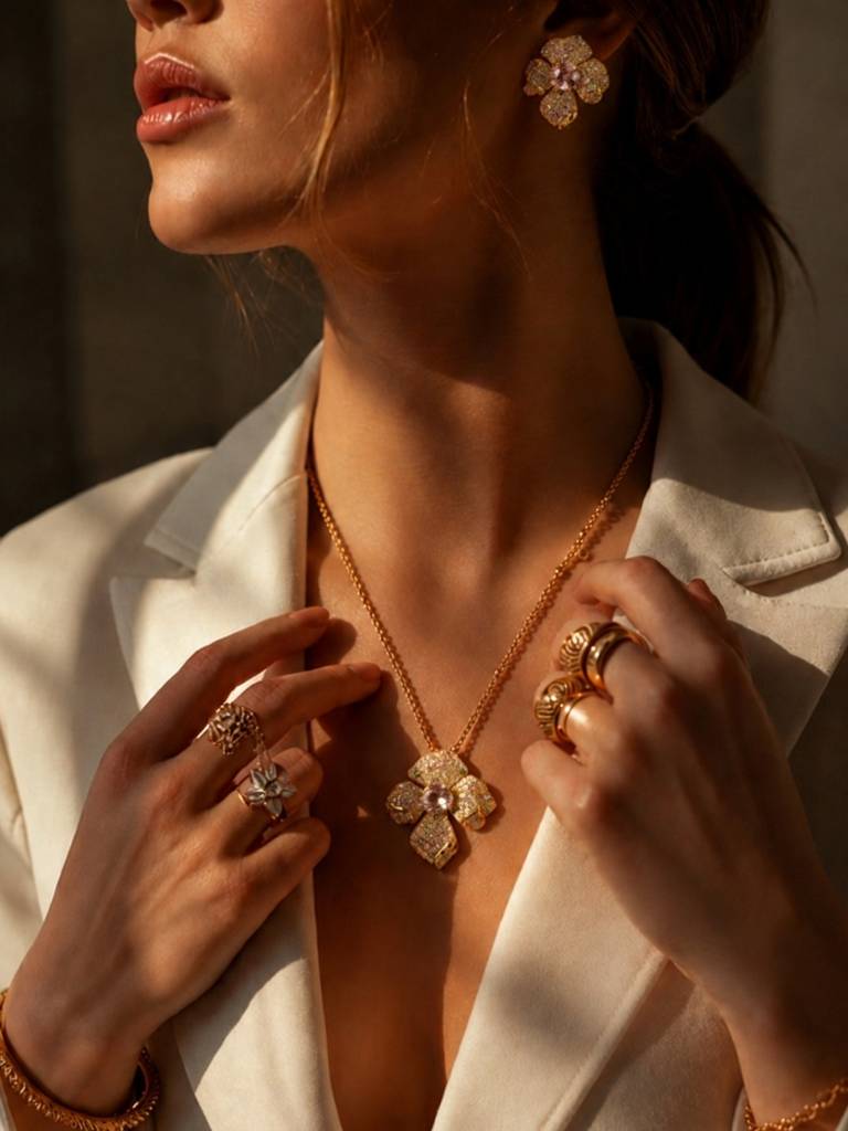 Boccio Pave Flower Necklace & Earring Set, 18K Gold-Plated : SET1018PSS