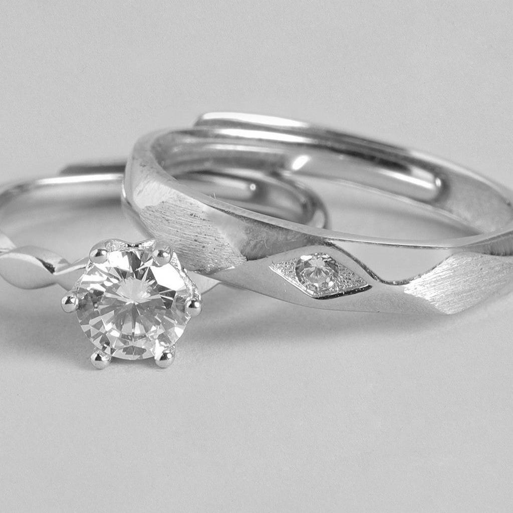 Classic Couples 925 Sterling Silver Rings (Adjustable) : RNG-40049-CMB