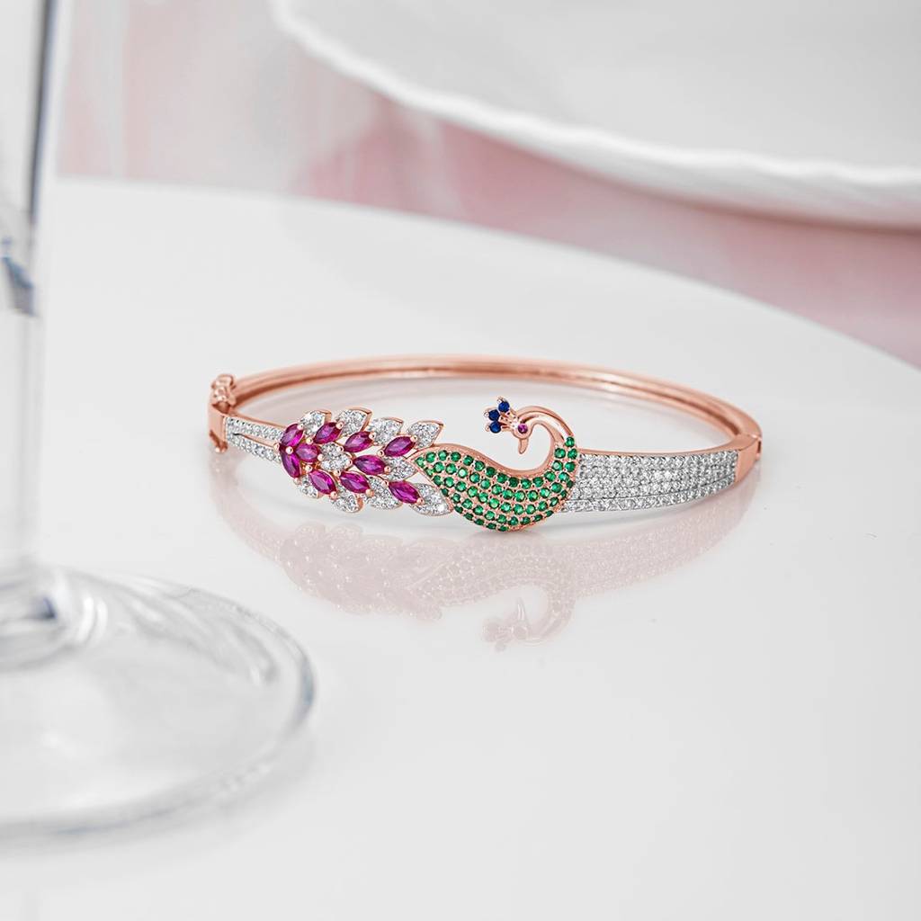 Zavya Eternal Bloom X Peacock Silver Bracelet In Rose Gold : BR-80145-Forever_Love