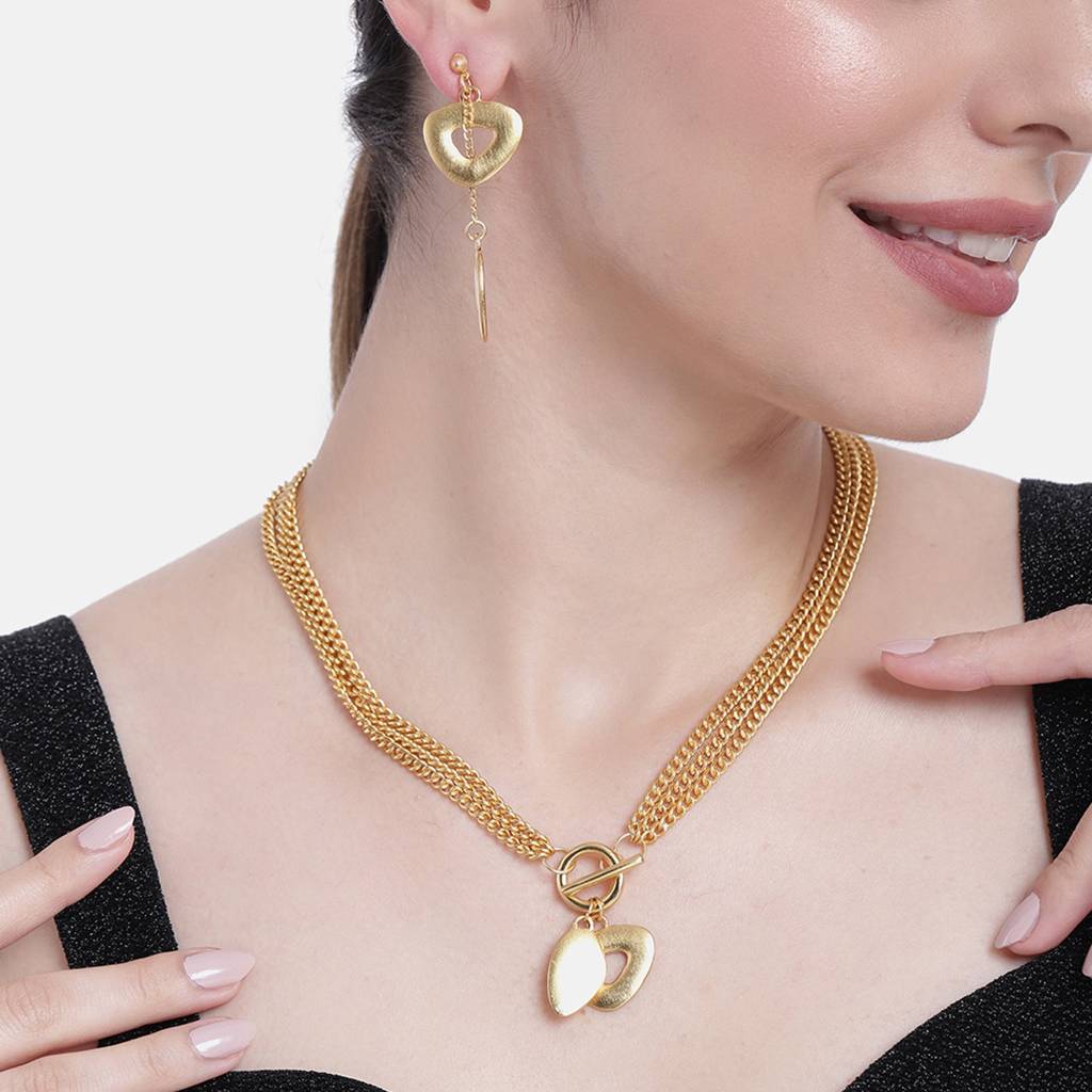 Estele Gold Plated Charm Designer Necklace Set For Women : 10169-IGNKER
