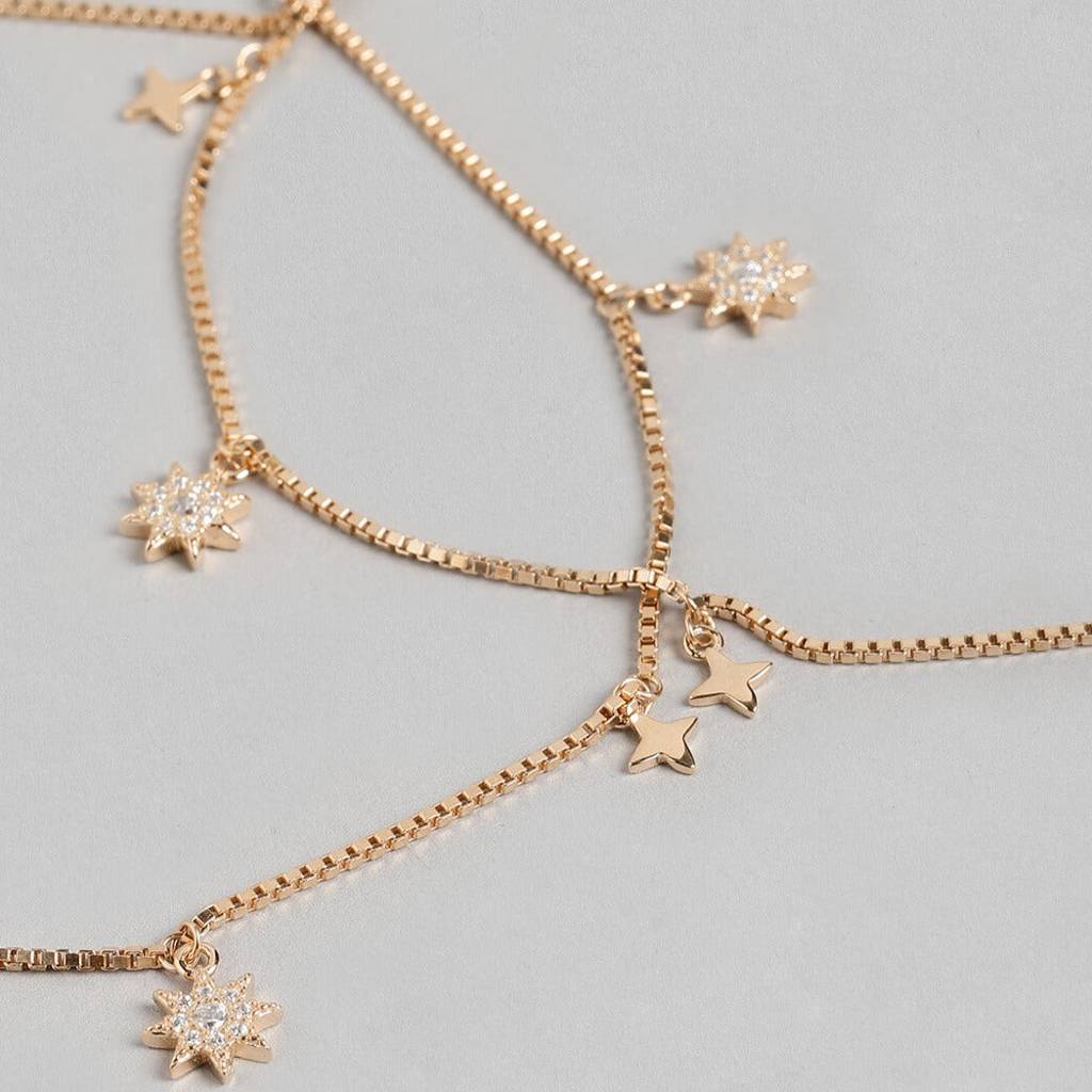 Enchanting Star 925 Silver Anklets In Rose Gold : ANK-60033-PAIR
