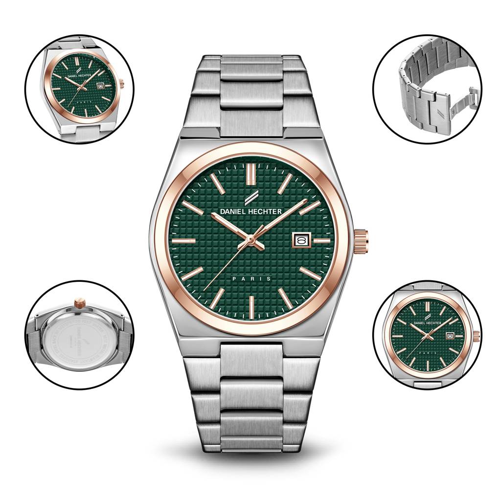 Daniel Hechter Paris Hoche Collection Formal Analog Watch For Men – Round Dial And Silver Stainless Steel Strap W : DHM1026-33
