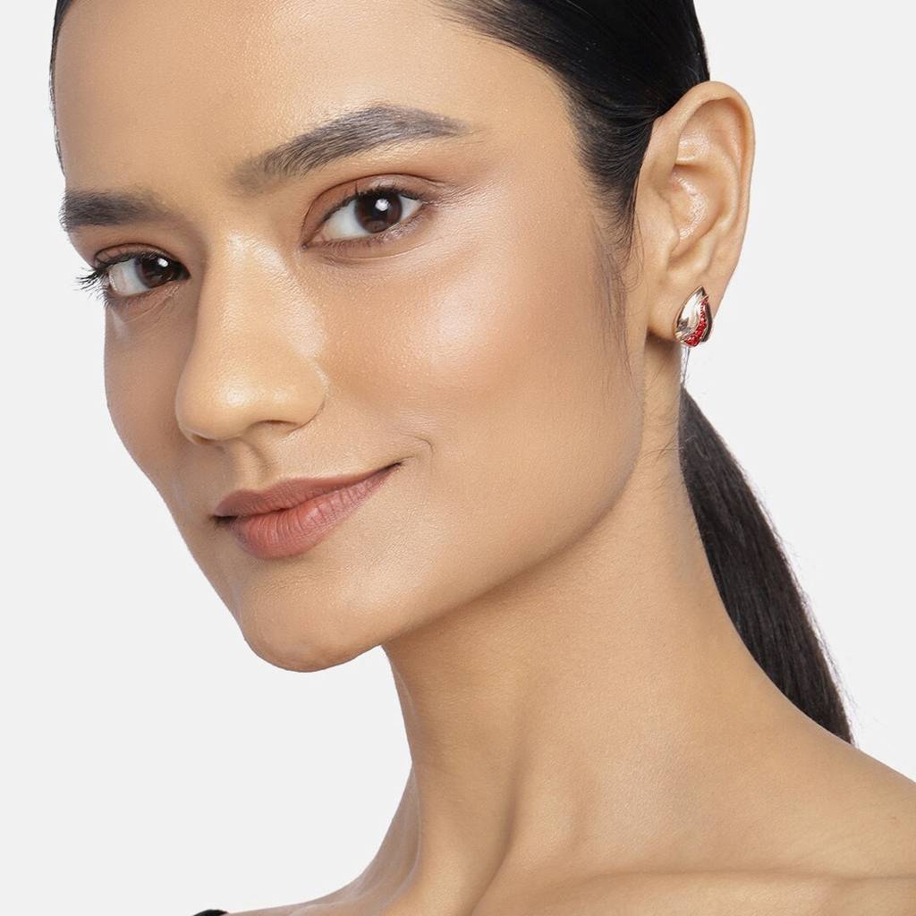 Estele Gold Plated Pomergranet Theme With Red Austrain Crystal Studs For Women : 700701-IGER