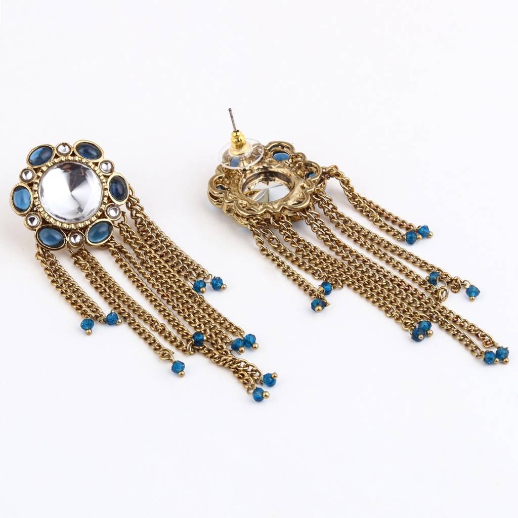 Kundan Tassel Drop Earrings : S24FAER519BLU