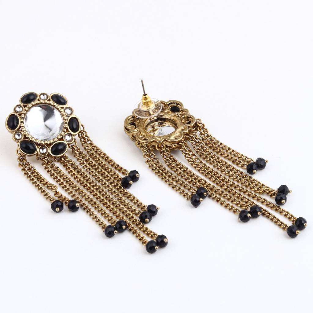 Kundan Tassel Drop Earrings : S24FAER519BLK