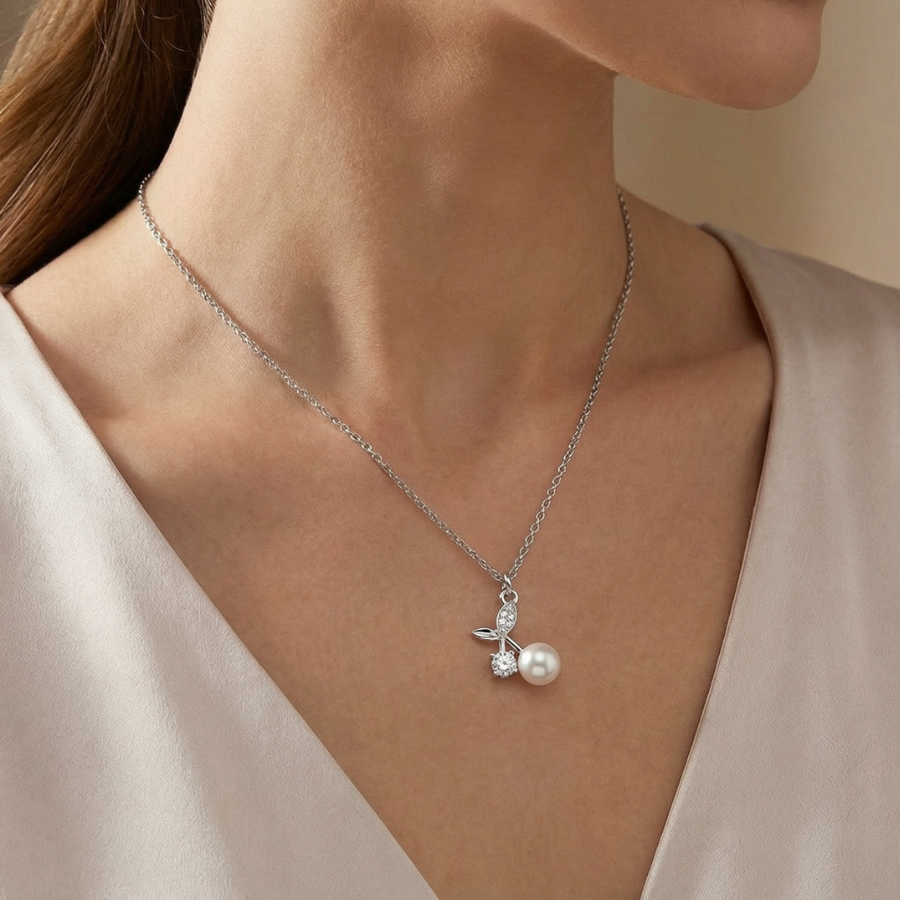 Cherry Pendant Necklace For Women – Elegant Double Cherry Design With Sparkling Cz | Premium Fashion Jewellery Fo : 2685204835