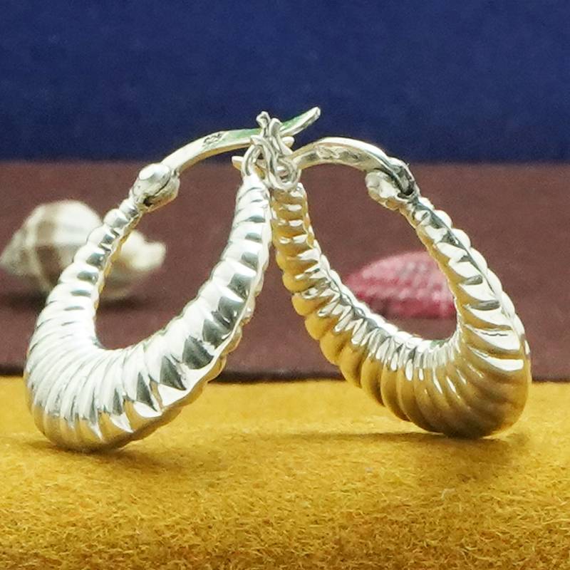 Croissant Chunky Silver Hoops 925 Sterling Silver Earrings : TWP1181