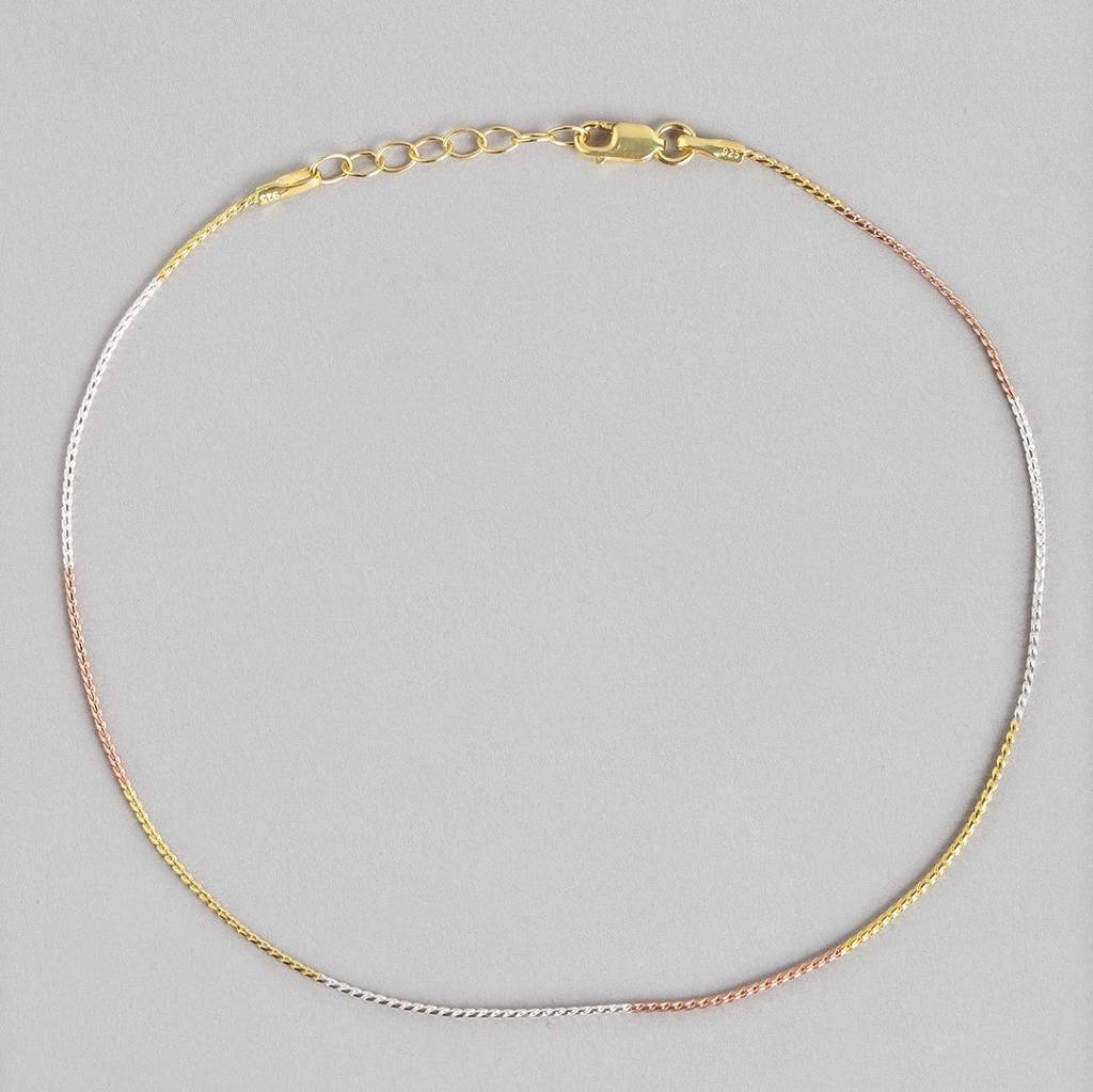 Triple Tone Classic 925 Sterling Silver Rope Chain Anklet : ANK-60152-Pair