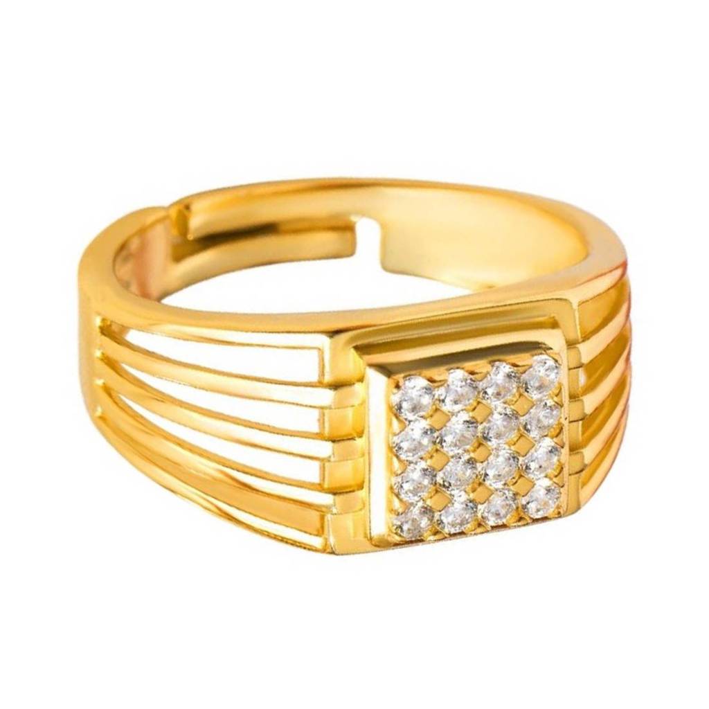 Gilded Radiance Cz 925 Sterling Silver Gold-Plated Ring For Him (Adjustable) : M-RNG-40231-G