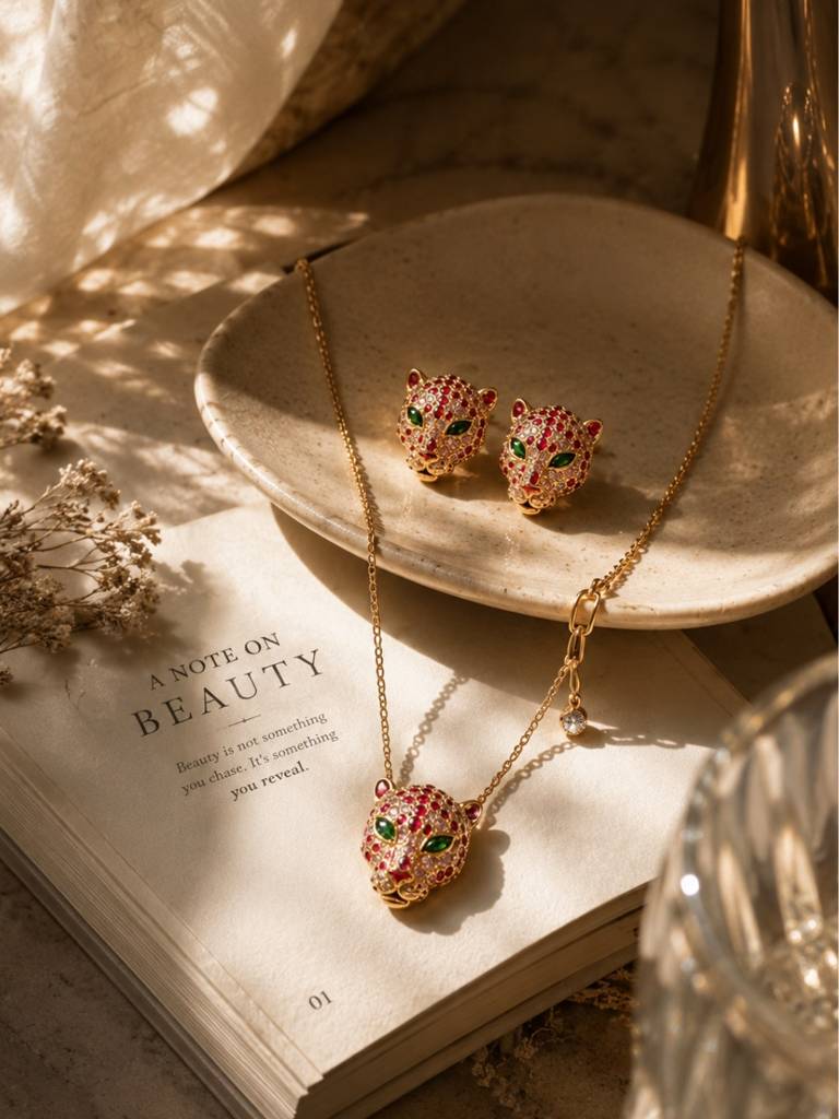Ferocia Panther Necklace & Earring Set, 18K Gold-Plated : SET964PTS