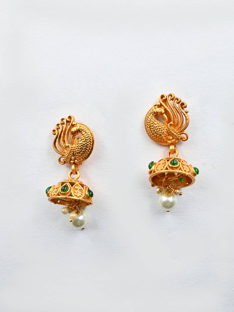 Gold Plated Peacock Necklace Set : SATJS525GREEN