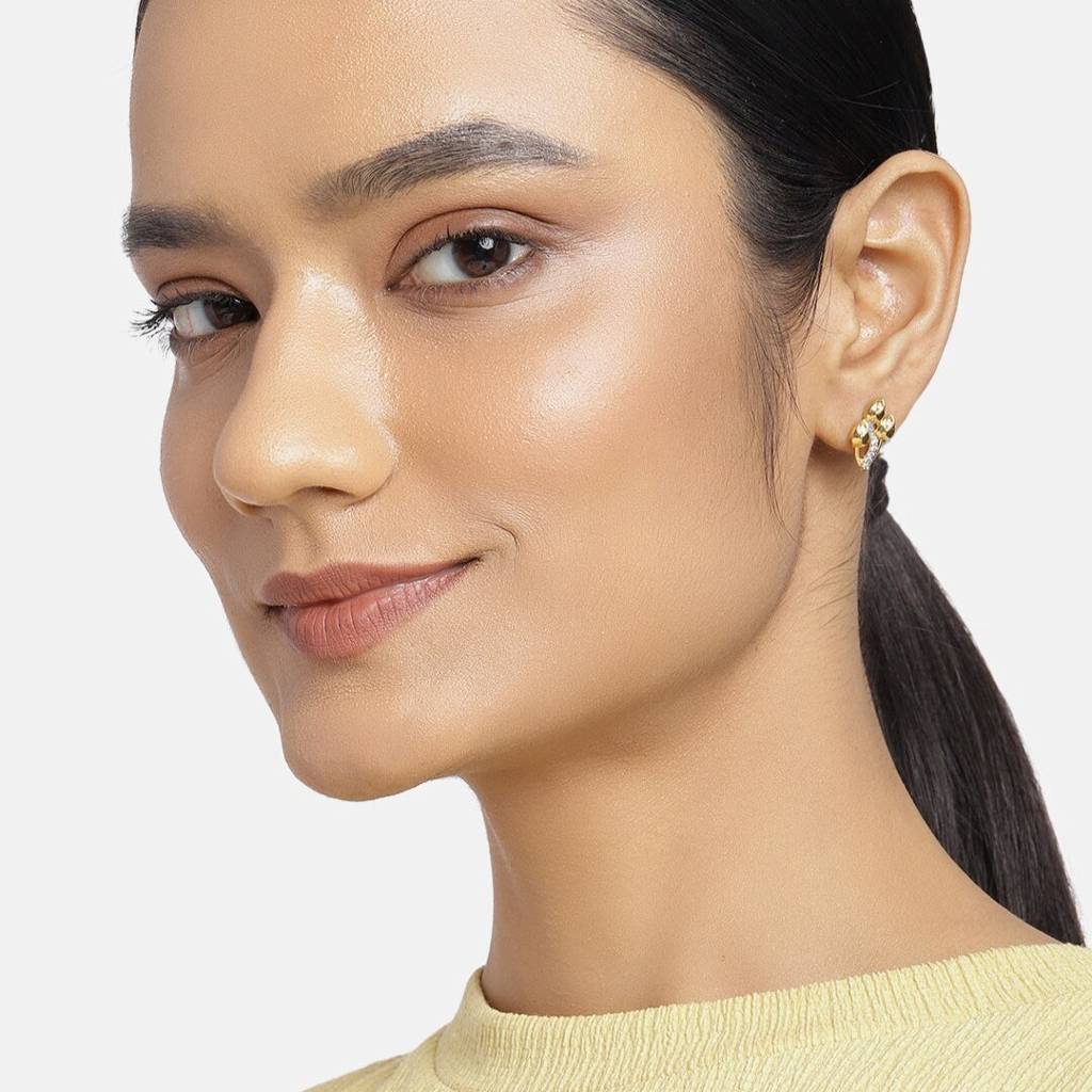 Estele Gold Plated Cz Three Flower Shape Stud Earrings For Women : AD-064704ER