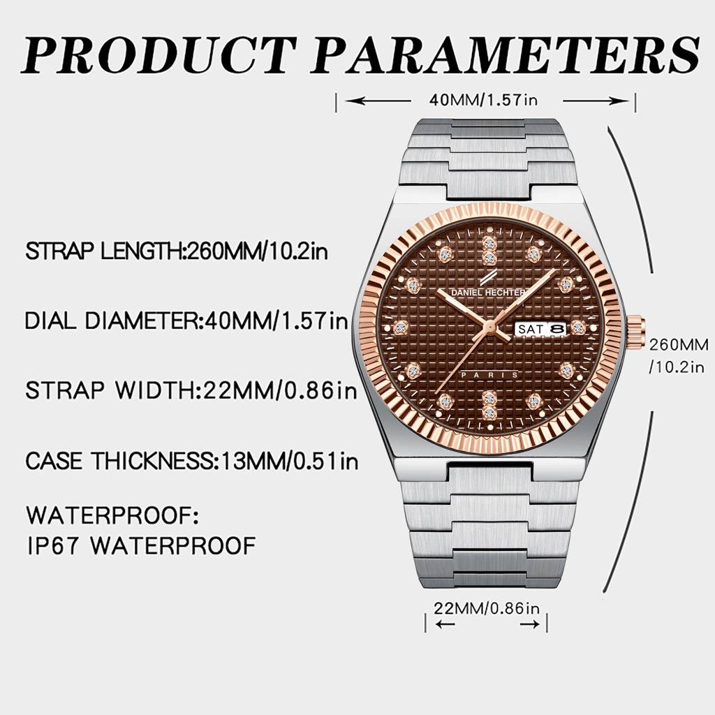 Daniel Hechter Hoche Collection Classic Analog Watch For Men – Textured Dial,Crystal Indices With Fluted Bezel, D : DHM1027-44