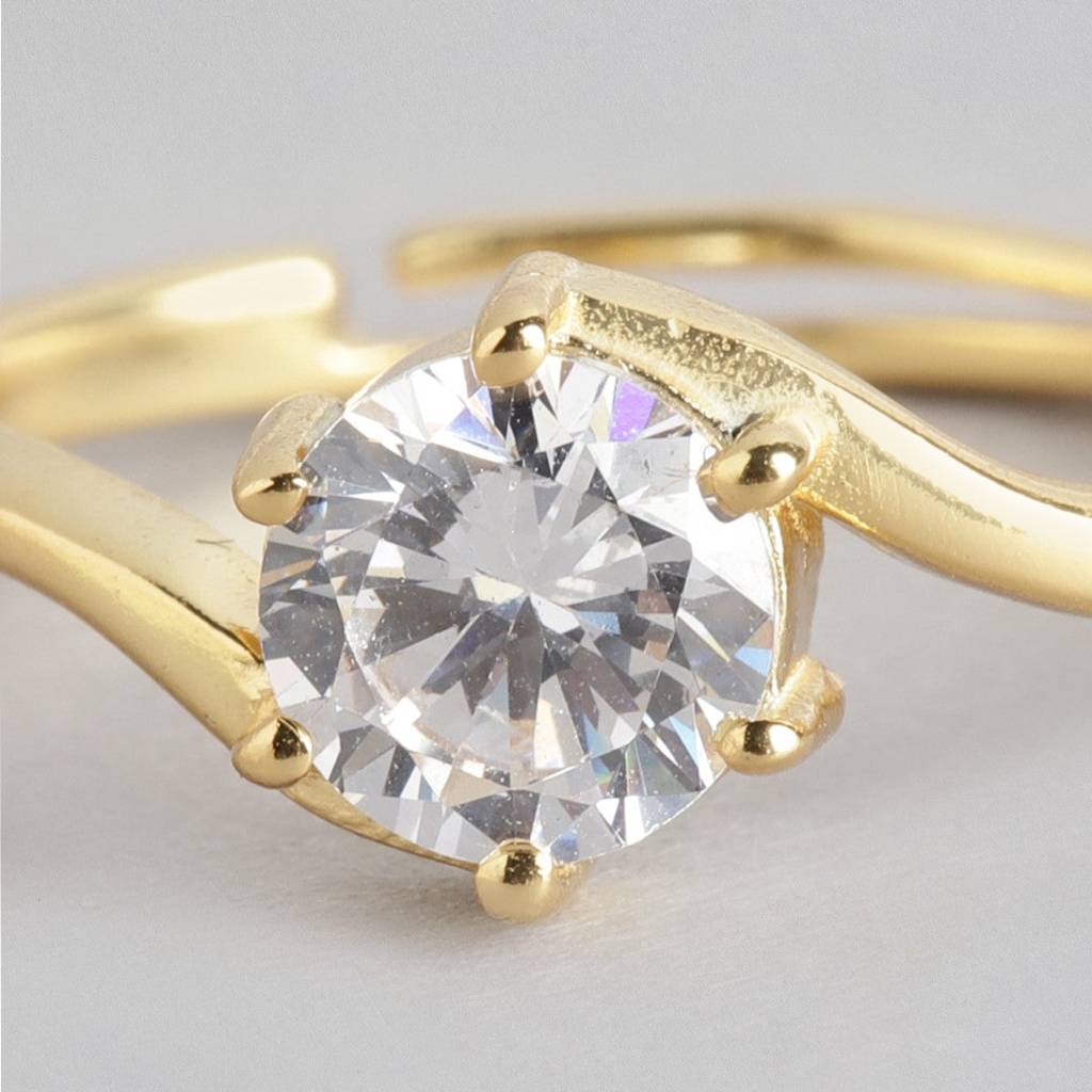 Golden Solace 925 Sterling Silver Gold-Plated Solitaire Women'S Ring (Adjustable) : RNG-40244-G