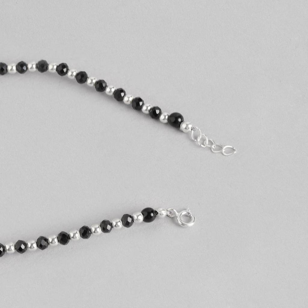 Evil Eye Black Beads 925 Sterling Silver Anklet : ANK-60102-PAIR